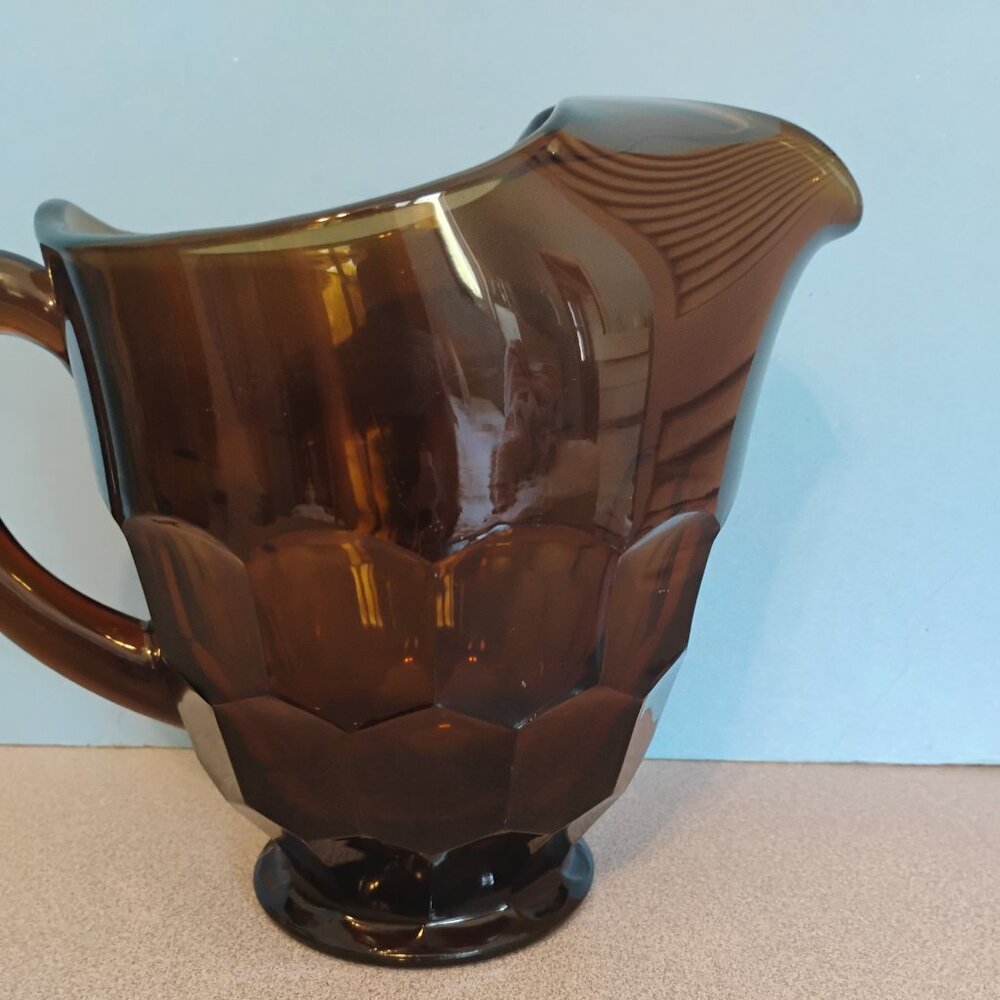 Viking Glass Vintage Georgian Pattern Beverage Pitcher, Chestnut Brown, MCM